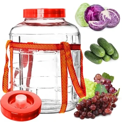 Afbeelding van KADAX Fermentatieballon, glazen ballon met deksel van kunststof, wijnballon, gistballon, universeel glas, komkommerglas, voorraadglas, bewaarglas, fermentatiecontainer, inmaakglas (18 liter)