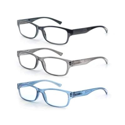 Afbeelding van 3 stuks leesbrillen 1,25 heren / dames, goede bril, hoogwaardig, rechthoekig, comfortabel, super leeshulp, voor mannen en vrouwen, zwart blauw grijs