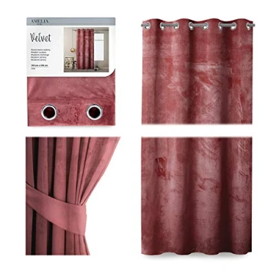 Afbeelding van AmeliaHome gordijn fluwelen look 140x245 cm oudroze 1 st. oogjesgordijn fluweel verduisteringsgordijn raamdecoratie licht glinsterend decoratief