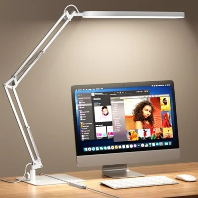 Afbeelding van SKYLEO LED Bureaulamp met Slanke Voet Verstelbare Zwenkarm, Dimbaar, Timer, Oogbescherming, Geheugenfunctie, 1300 lm, 12W Desk Lamp, Wit