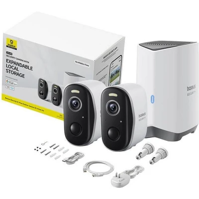 Afbeelding van Baseus Beveiligingscamera set N1 Plus Draadloos Slimme beveiliging Buiten 2K Camera 2 Camera’s WIFI Inclusief Homestation Weerbestendig Waterdicht Nachtzicht Wit