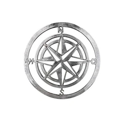 Afbeelding van GILDE Sierobject voor aan de wand Wandreliëf kompasroos, zilver Wanddecoratie, ø 50 cm, maritiem, decoratief in eetkamer &amp; woonkamer (1 stuk)