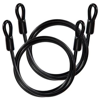 Afbeelding van GUNGY Luskabel, staalkabel met ogen, veiligheidskabel, 1 m lang, 6 mm dik, kunststof ommanteld, voor kabelslot, fietsaanhanger, zwart, 2 stuks