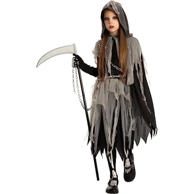Afbeelding van Spooktacular Creations Grim Reaper Girl kostuum Glow in The Dark for Halloween (medium (8 10 jaar))