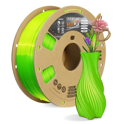 Afbeelding van OVERTURE Silk Filament PLA 1.75mm Clog Free Shiny 3D Printer Filament, 1kg Spool (2.2lbs), Dimensional Accuracy +/ 0.02 mm, Fit Most FDM Printer(Silk Neon Green)