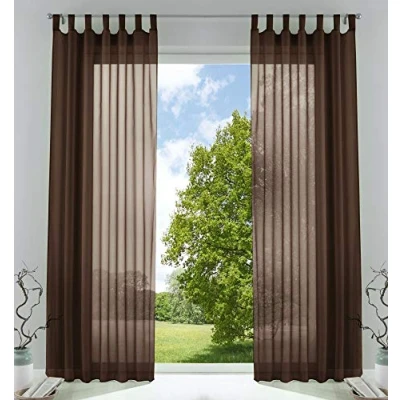Afbeelding van Set van 2 gordijnen, transparant, voor de woonkamer, voile met loodband, H x B 225 140 cm, bruin, 61000CN