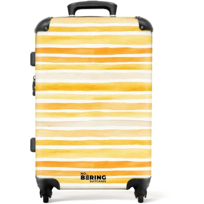 Afbeelding van NoBoringSuitcases.com Grote koffer Strepen patroon geel Kinderkoffer geschikt voor jongen en meisjes Reiskoffer met 4 wielen Trolley op wieltjes Rolkoffer groot kinderen 72 liter Ruimbagage valies 20kg