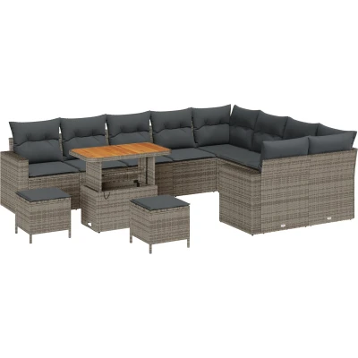 Afbeelding van vidaXL 12 delig Tuinbankstel met Kussens Grijs Poly Rattan Acacia