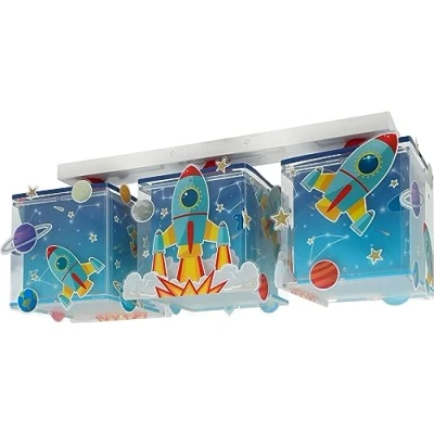 Afbeelding van Dalber Kinder hanglamp plafondlamp kinderkamer kinderlamp 3 lichts Rocket ruimte raket zonnestelsel