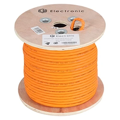 Afbeelding van LW Electronic Installatiekabel Cat7A kabel, netwerkkabel 50 m Gigabit halogeenvrij POE BauPVO afscherming S/FTP PIMF 1200 MHz 4x2xAWG23 LSZH bekabeling LAN datakabel, oranje, onbewerkte kabel