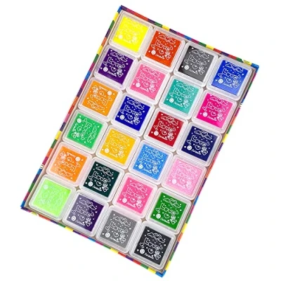 Afbeelding van Gvolatee Set stempelkussens, 24 kleuren, vingerafdrukken, niet giftig, afwasbaar, stempelpad voor papier, handwerk, stof, schilderen, doe het zelf, verjaardagscadeau (24 kleuren)