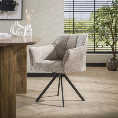 Afbeelding van Hoyz Collection Armstoel Raster Draaibaar 2 Stuks Rich Zandkleur