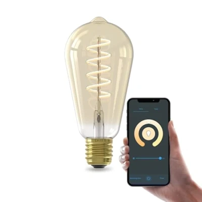 Afbeelding van Calex Slimme LED Lamp E27 Wifi Verlichting Spiraal Filament ST64 Smart Lichtbron Goud Dimbaar Warm Wit licht 7W