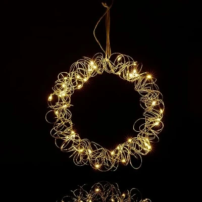 Afbeelding van Relaxdays led lichtkrans 30 cm sfeerverlichting op batterijen deurkrans met lichtjes