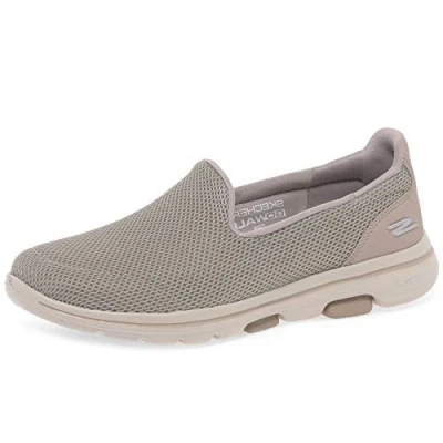 Afbeelding van Skechers GO WALK 5 dames sneaker Low Top Trainer, Beige Taupe Textiel Trim, 37 EU