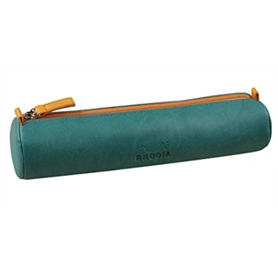 Afbeelding van Rhodia 319006C etui Rhodiarama, rond, 21,5 x 5,5 cm, gevoerd met ivoorkleurig jersey, praktisch en elegant van kunstleer pauwgroen, 1 stuk