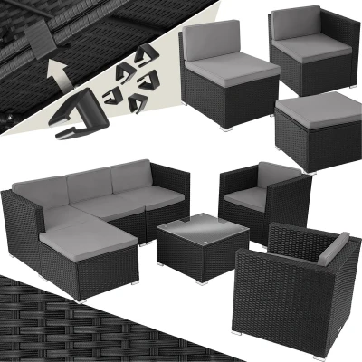 Afbeelding van tectake® Wicker loungeset Lignano met 2 fauteuils zwart