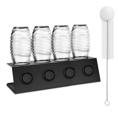 Afbeelding van Flessenhouder voor Soda Stream 4 delige flessen, afdruiphouder van roestvrij staal, afdruiprek met uitneembare lekbak en dekselhouder SodaStream Crystal Emil flessen