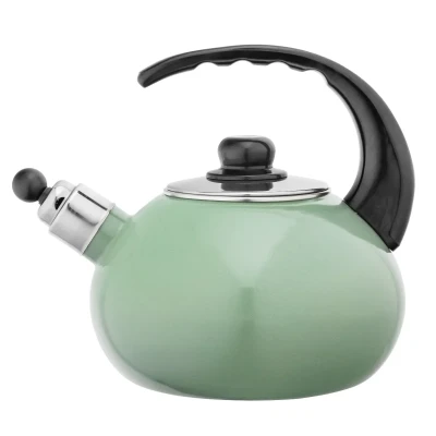 Afbeelding van Altom Design Czajnik Handgemaakte Fluitketel Emaille 2.5 Liter Retro Waterketel Geschikt voor alle warmtebronnen Groen