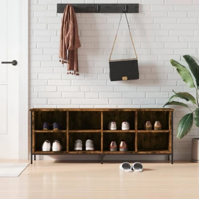 Afbeelding van Schoenenkast 131x35x50 cm bewerkt hout gerookt eikenkleurig