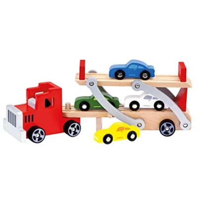 Afbeelding van Bino Autotransporter Big Truck Junior 37 Cm Hout Rood 7 delig