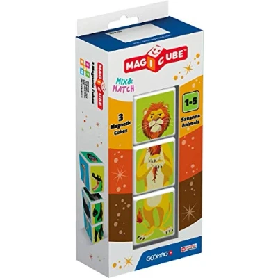 Afbeelding van Geomag 109 Magicube Mix &amp; Match, 3 magnetische blokjes voor constructies Savane Animals