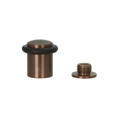 Afbeelding van EVI Herrajes Deurstopper 27 x 29 mm schroefvoet zwart rubber van natuurlijke siliconen messing rustieke afwerking inclusief schroeven + beugel model I 108