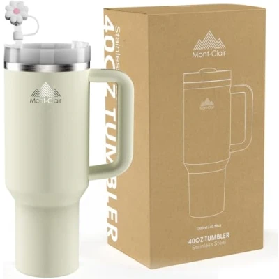 Afbeelding van Mont Clair 40 oz beker met rietje en deksel geïsoleerde roestvrijstalen reismok handvat thermosbeker voor warme koude dranken koud of warm gedurende 10 uur 48 ijskoud 1200 ml