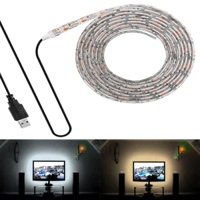 Afbeelding van FOLGEMIR 5m LED stroken, TV achtergrondverlichting, 2835 warm wit lichtstrook voor HDTV USB verlichting, IP65 waterbestendig