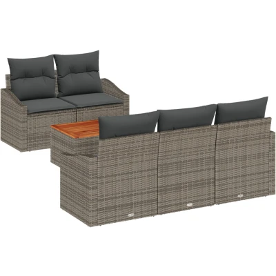 Afbeelding van vidaXL 6 Delige Tuin Sofa Set met Kussens Grijs Poly Rattan Acacia