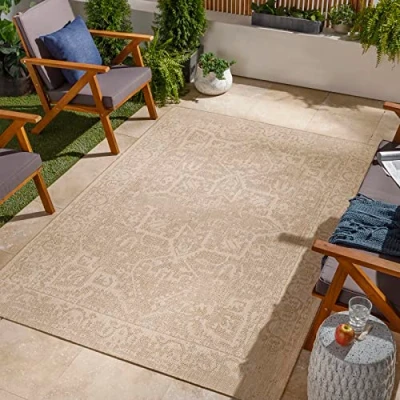 Afbeelding van SURYA Buitenkleed Balkon, Terras, Keuken Jute Look Tapijt GENA Beige/Ivoor 160x213 cm