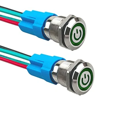 Afbeelding van Aiqeer 2 stuks 12 mm drukknopschakelaar, zelfblokkerend, V/24 V, 3 A, drukknopschakelaar van roestvrij staal, waterdicht IP66, met voorbedrade stekker (groene led)