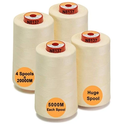 Afbeelding van New brothread 28 Opties 4 Grote Kegels van 5000m polyester naaigaren voor alle doeleinden 40S/2 (Tex27) naaien, quilten, patchwork, serger en overlock Ivory White