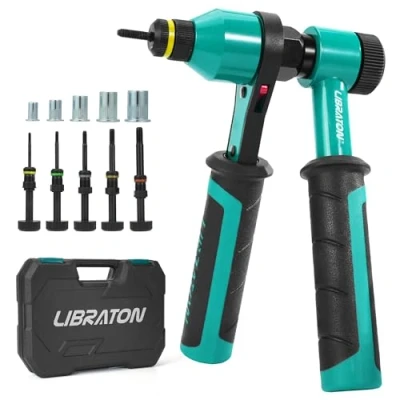 Afbeelding van LIBRATON Klinknagel Moer Gereedschap, Rivnut Tool, Professionele Ratchet Nutsert Tool Kit, Gun Kit met 5 Metrische Doorns, Moeren Koppen, 50 STKS Moeren, Robuuste draagtas, Insert