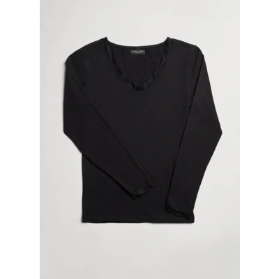 Afbeelding van Shirt lange mouwen met kant YM katoen zwart