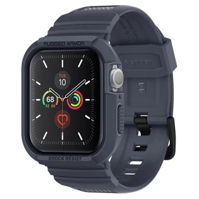 Afbeelding van Apple Watch 44 mm Hoes: Spigen Rugged Armor Pro Case Shockproof/Valbescherming Bumper Donkergrijs Siliconen En TPU (zacht) Smart