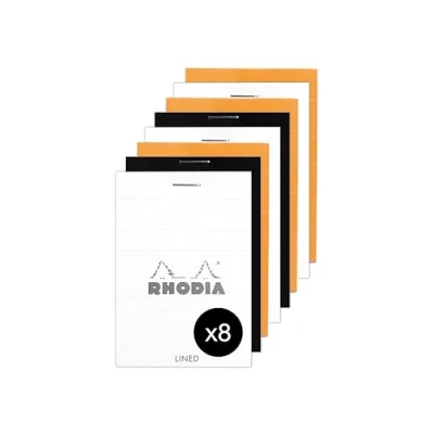 Afbeelding van RHODIA 11600AMZC een set van 8 nietjes nr. 11 A7 gelinieerd 80 afneembare vellen g/m² 3 verschillende kleuren (oranje, zwart en wit)