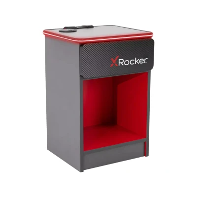 Afbeelding van X Rocker Carbon Tek Gaming Nachtkastje met Draadloze Oplader en LED verlichting Grijs/Rood
