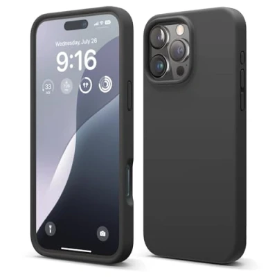 Afbeelding van elago Compatibel met iPhone 16 Pro Max Hoesje, Premium Liquid Silicone Volledige Beschermende Cover, Schokbestendig, Slank Telefoonhoesje, Krasbestendige Zachte Microvezel Voering (Zwart)