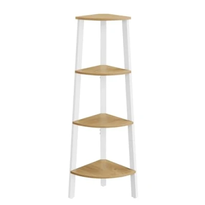 Afbeelding van VASAGLE Hoekplank, 4 laags boekenkast, ladderplank, opbergplank, plantenplank voor woonkamer, industrieel ontwerp, met stalen frame, natuurlijk eiken mat wit LLS034Y70