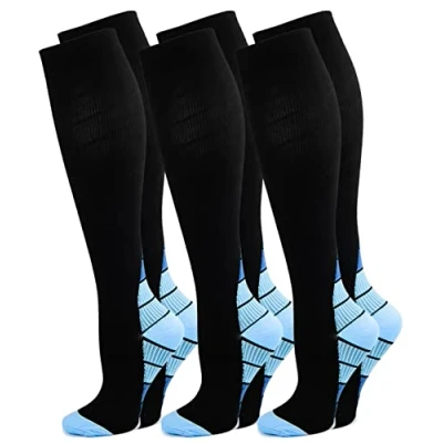 Afbeelding van Kuzimua 3 paar compressiekousen, kniekousen, steunkousen, loopsokken voor dames en heren, sport, hardlopen, vliegen, reizen, zwangerschap, medische compressiesokken
