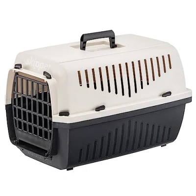 Afbeelding van Ferplast Bench SKIPPER 1, voor Kleine Honden en Katten max. 5 kg, Hondenreisbench, Kattenreismand, 48 x 32 h 31 cm, van Kunststof met Inklapbare Handgreep, Beige