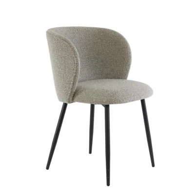 Afbeelding van Light &amp; Living Eetkamerstoel Elyna bouclé grijsbruin/mat zwart Boucle
