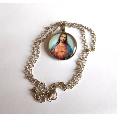 Afbeelding van Ketting met hanger H.Hart Maria zilverkleur(medaillon)