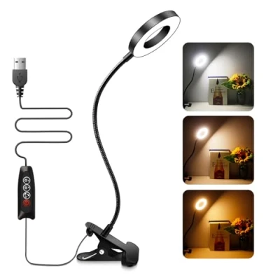 Afbeelding van Akynite USB bureaulamp, zwart, met klem, 48 leds, 3 kleuren en 10 dimbare intensiteiten, leeslamp om in bed te lezen, clip lamp zwanenhals, flexibel, led, tattoo lamp, wimperverlenging