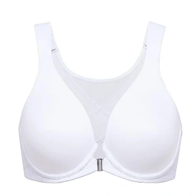 Afbeelding van DELIMIRA dames bh met voorsluiting grote maten postuurcorrectie naadloze bh&#039;s beugel Tshirt diep decolleté wit 80F
