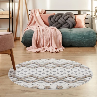 Afbeelding van Vloerkleed Focus Basic Hoogpolig Fluffy Scandinavisch Grijs Creme rond Polypropyleen 120 cm