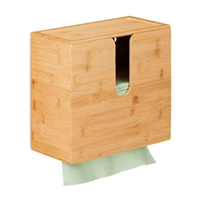 Afbeelding van Relaxdays handdoek dispenser bamboe deksel z vouw papieren handdoekjes