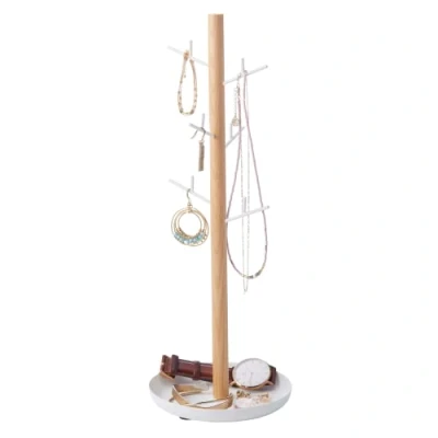 Afbeelding van Yamazaki Sieradenhouder Tosca Juwelenboom Wit Naturel Hout 13x35,5cm