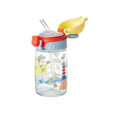 Afbeelding van Nuby Super Straw waterfles Actieve drinkbeker voor peuters zonder morsen 360 ml/12 oz Draaggreep Vaatwasmachinebestendig Geschikte beker 12 18 maanden plus (zonneschijn)